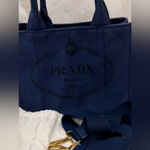Prada Denim Tote Bag small with original Prada cross body strap!